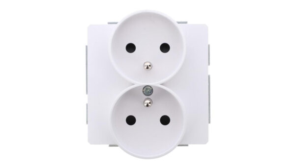 DECO Mechanizm gniazda podwójnego do ramki DECO Soft z uziemieniem 2x(2P+Z) (przesłony torów prądowych), biały mat 25DGPRSO-2zp