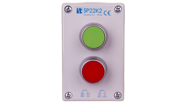 Kaseta sterownicza 2-otworowa z przyciskami zielony/czerwony szara IP65 SP22K2�1-1