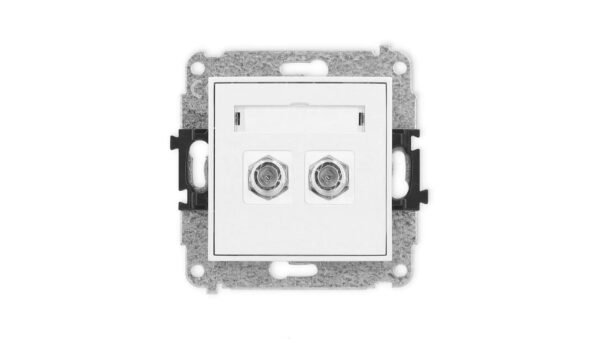 MINI Mechanizm gniazda antenowego podwójnego typu F (SAT) niklowany biały mat 25MGF-2