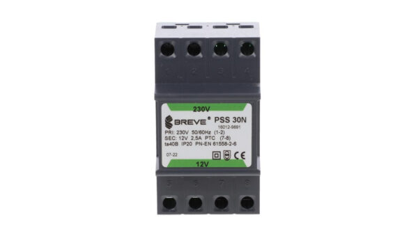 Transformator 1-fazowy modułowy bezpieczeństwa PSS 30N 230/ 12V 2,5A, na szynę DIN, IP20, Ta 40, 16012-9891
