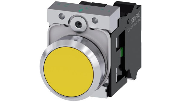 Przycisk metalowy 22mm błyszczący żółty 1Z z samopowrotem IP69k Sirius ACT 3SU1150-0AB30-1BA0