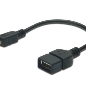 Kabel połączeniowy USB 2.0 OTG Typ miniUSB B(5pinów)/USB A, M/Ż czarny 0,2m AK-300310-002-S
