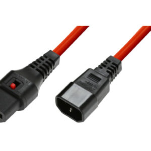 Kabel przedłużający zasilający z blokadą IEC LOCK 3x1mm2 C14/C13 prosty M/Ż 3m czerwony IEC-PC1387
