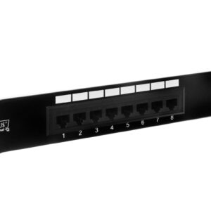 Patch panel kompletny 10cali 8x RJ45 U/UTP kat. 5e 1U czarny (RAL 9005) DN-91508U