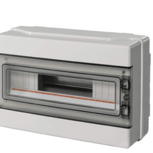 Rozdzielnica modułowa 1x18 n/t bezhalogenowa drzwi transp.IP65 szyna N+PE szara 1000V AC 1500V DC PV UV 290x390x140, EC62018E