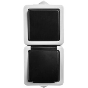 TEKNO Łącznik jednobiegunowy + Gniazdo z przesłoną styków pionowy 10AX/16A 250V szare IP54 25361