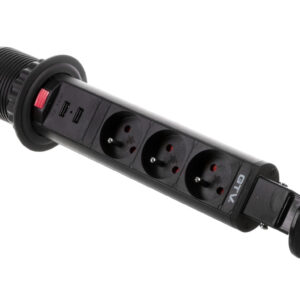 Biurkowy przedłużacz wpuszczany fi 60mm czarny 3x gniazdo z uziemieniem 2xUSB 2,1A 5V AE-BPW3U60U-20