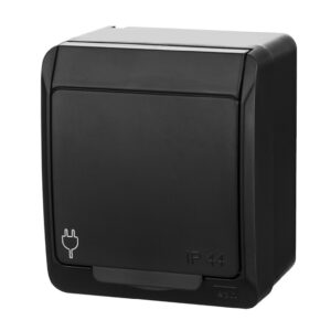 HERMES Gniazdo natynkowe pojedyncze z uziemieniem 2P+Z schuko IP44 czarne 0324-09