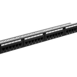 Patch panel kompletny 19 cali 24x RJ45 U/UTP kat. 5e 1U czarny (RAL 9005) DN-91524U