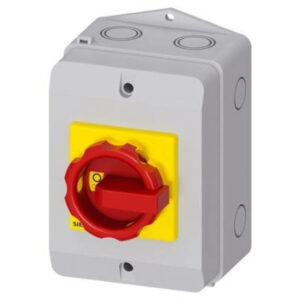 Rozłącznik główny/awaryjny w obudowie 3P 16A 7.5kW AC23A 400V styki pom 1Z 1R pokrętło żółto-czerwone 3LD2064-1GP53