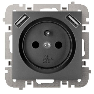 SANTRA gniazdo 2P+Z 2xUSB Zasilające bez ramki podtynkowe czarny 4188-19