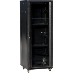 Szafa teleinformatyczna rack 19 cali 42U 800x800, drzwi szklane, kolor czarny FLAT PACK