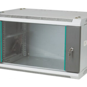 Szafa rack wisząca 19 cali 6U 600x450, niedzielona, drzwi szklane, kolor szary